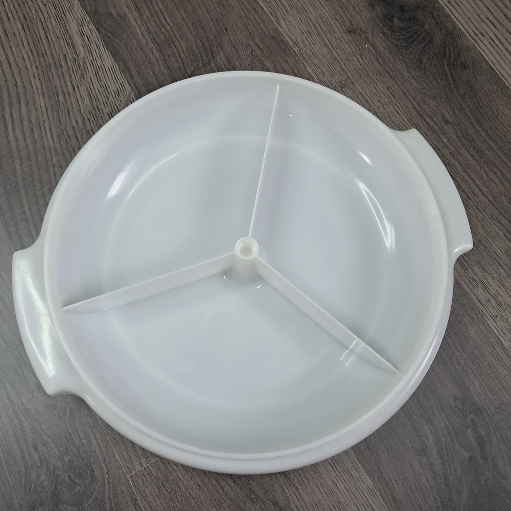 Vintage Tupperware White Suzette Divided Relish Serving Tray With Tan Lid